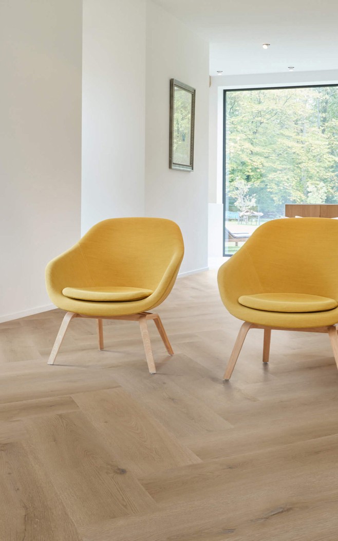 Vinyl flooring with yellow chair | Steve Hubbard Floor Covering