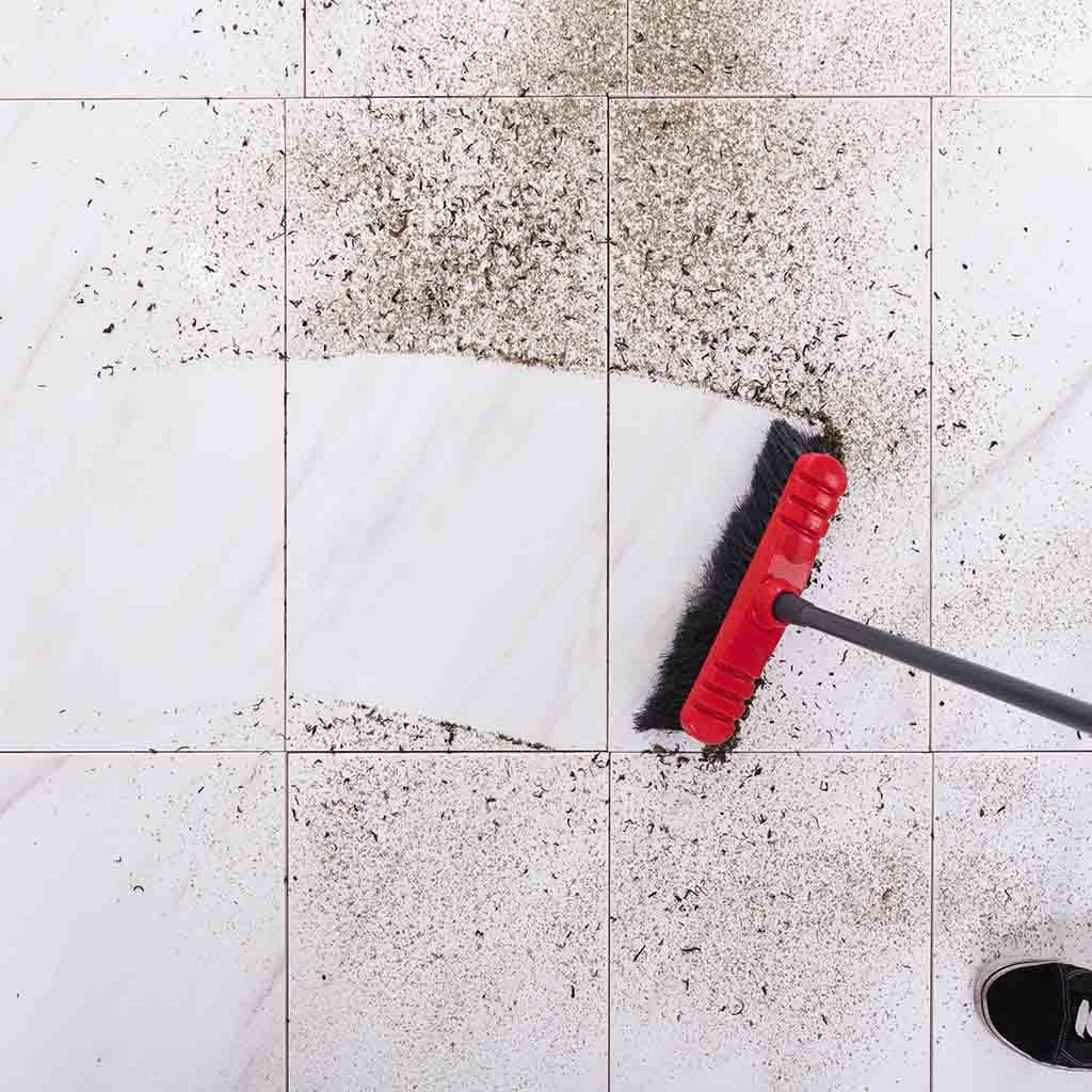 Broom cleaning Dirt On tiled floor | Steve Hubbard Floor Covering